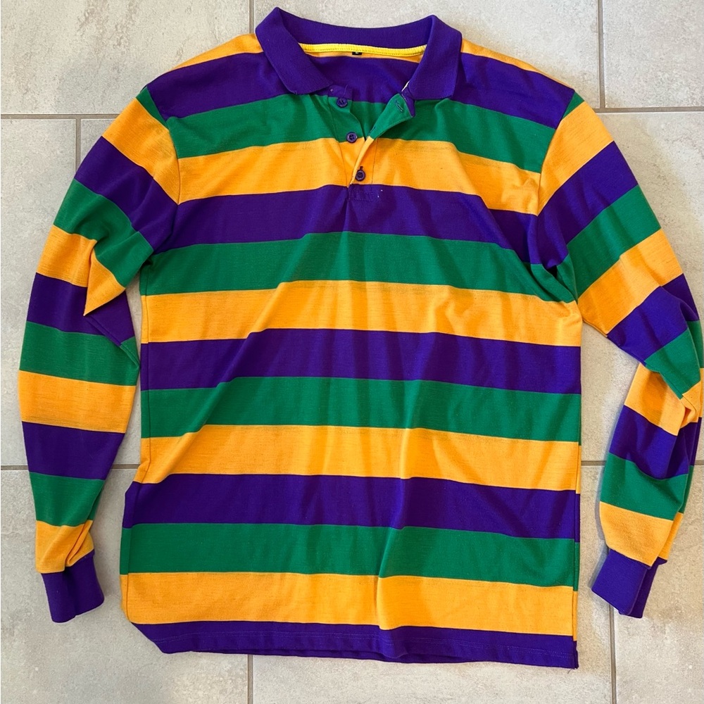 Mardi Gras Striped Polo Shirt - Men L